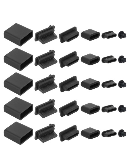 30 Tapones Antipolvo USB y HDMI InnoHHustle - Silicona Negra 30 Tapones Antipolvo USB y HDMI InnoHHustle - Silicona Negra