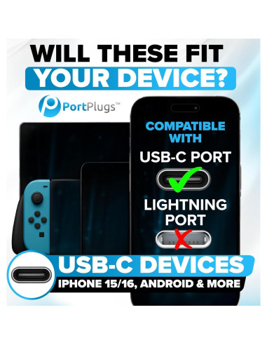 Tapones Antipolvo USB-C PortPlugs - 10 Pares Negros