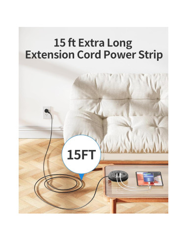 Regleta de Enchufes NTONPOWER 15FT con 3 Salidas y USB