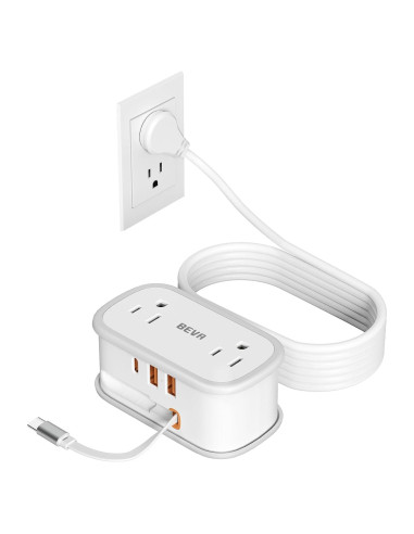 Regleta de Viaje BEVA con Enchufe Plano y USB C Retráctil