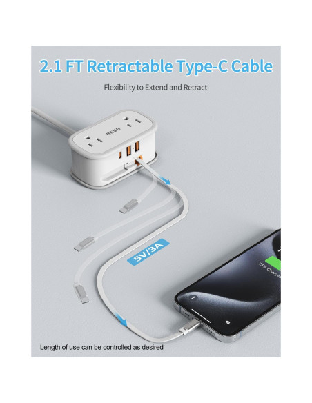 Regleta de Viaje BEVA con Enchufe Plano y USB C Retráctil Regleta de Viaje BEVA con Enchufe Plano y USB C Retráctil