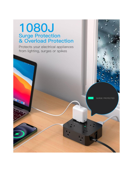 Regleta de Enchufe HANYCONY 8 Salidas y 4 USB-C 5 Pies Regleta de Enchufe HANYCONY 8 Salidas y 4 USB-C 5 Pies