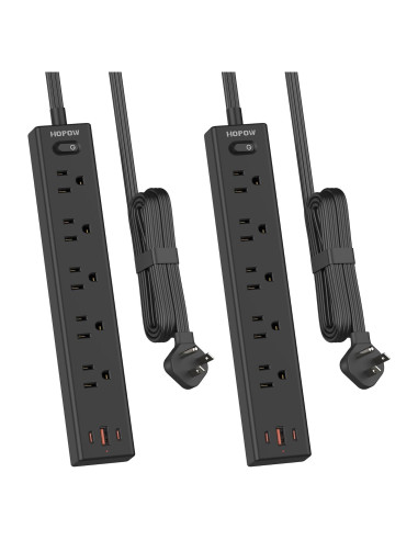 Regleta de Enchufes Plana HOPOW 1.83m 2 Paquete 5 Salidas 3 USB