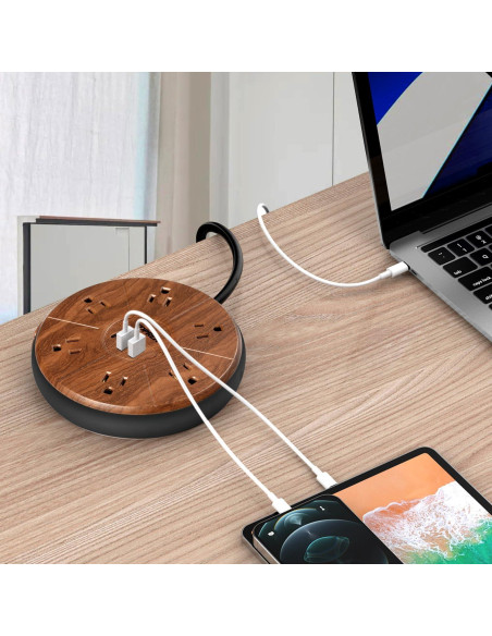 Regleta de alimentación TOPREK 6 tomas + 3 USB-C 20W madera Regleta de alimentación TOPREK 6 tomas + 3 USB-C 20W madera