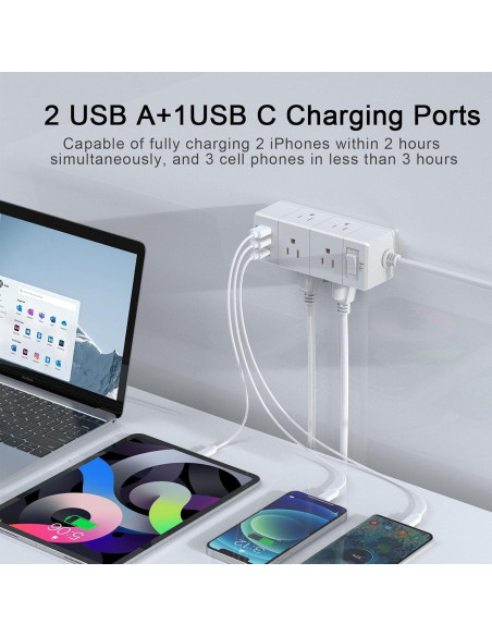 Regleta de Enchufes 6 Salidas y 3 USB Tcstei 1.52m Blanca Regleta de Enchufes 6 Salidas y 3 USB Tcstei 1.52m Blanca