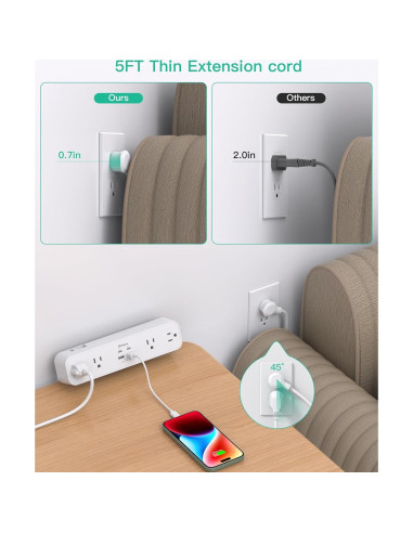 Toma de Corriente con Abrazadera MIFASOPOWER 5FT 4AC 4USB