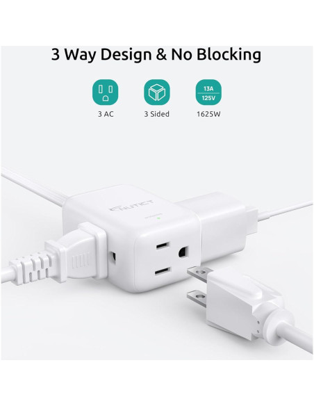 Cordón de Extensión NUTICT 1.83m 3 Salidas Blanco Protector Cordón de Extensión NUTICT 1.83m 3 Salidas Blanco Protector