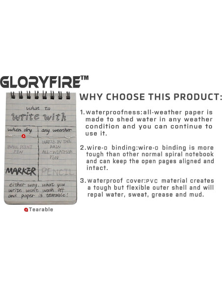 Cuaderno Impermeable Gloryfire Táctico 3x5" 5 Pcs para Outdoor Cuaderno Impermeable Gloryfire Táctico 3x5" 5 Pcs para Outdoor