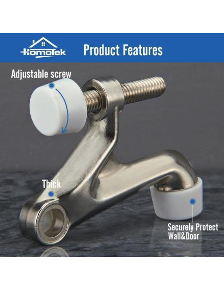 Tope de Puerta Ajustable HOMOTEK con Pasador de Bisagra Níquel Satinado Tope de Puerta Ajustable HOMOTEK con Pasador de Bisagra Níquel Satinado