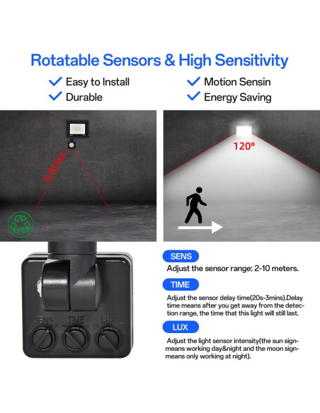 Luz de Inundación LED 20W con Sensor de Movimiento IP66 Luz de Inundación LED 20W con Sensor de Movimiento IP66