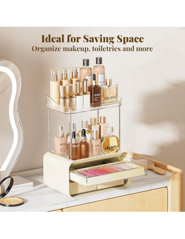 Organizador de Baño Delamu Blanco Crema con 2 Cajones y 4 Estantes