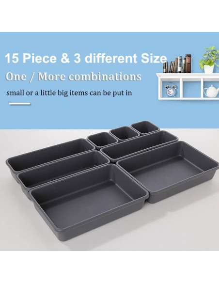 Organizador de Cajones 15 Pcs Kutesna Negro Apilable Organizador de Cajones 15 Pcs Kutesna Negro Apilable