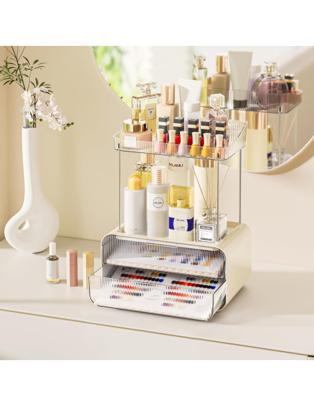 Organizador de Baño Delamu Blanco Crema con 2 Cajones y 4 Estantes Organizador de Baño Delamu Blanco Crema con 2 Cajones y 4 Estantes