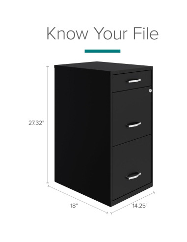 Organizador de Archivos de Metal Hirsh 3 Cajones 45.72cm Negro
