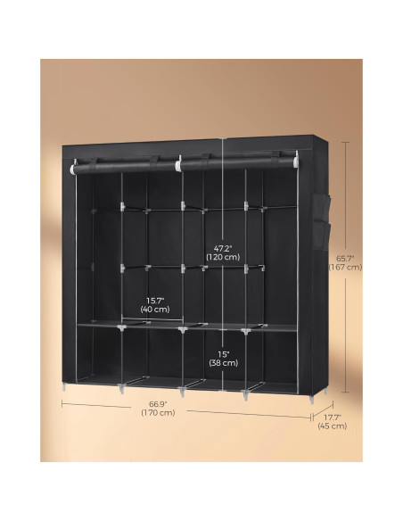 Armario Portátil SONGMICS 4 Niveles Negro Tinta 170x45x167 cm Armario Portátil SONGMICS 4 Niveles Negro Tinta 170x45x167 cm