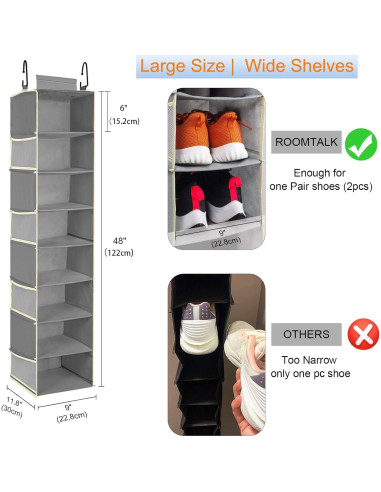 Organizador Colgante de Zapatos Roomtalk 8 Estantes Gris 30x22.86x121.92 cm