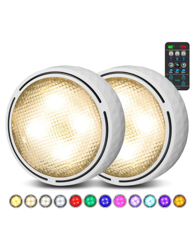 Luces LED Puck Inalámbricas con Control Remoto - 2 Paquetes Blancos
