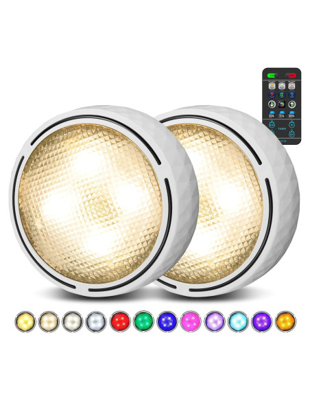 Luces LED Puck Inalámbricas con Control Remoto - 2 Paquetes Blancos Luces LED Puck Inalámbricas con Control Remoto - 2 Paquetes Blancos