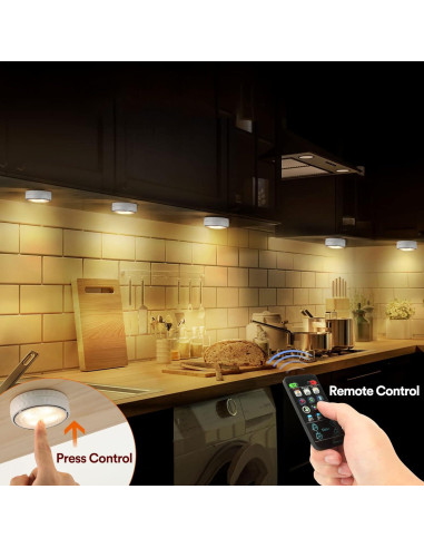 Luces LED Puck Inalámbricas con Control Remoto - 2 Paquetes Blancos
