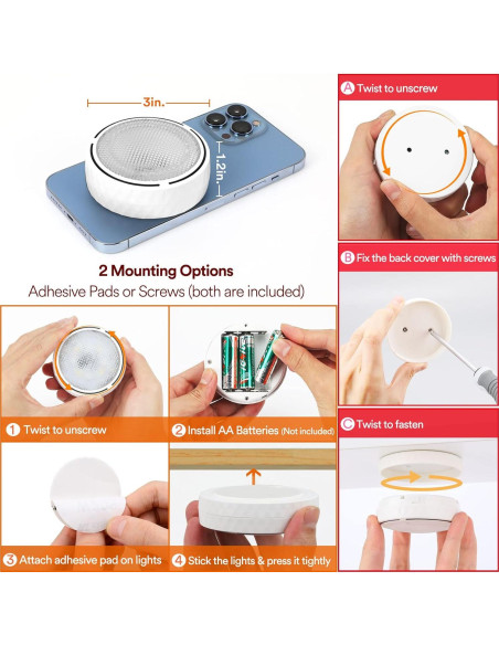 Luces LED Puck Inalámbricas con Control Remoto - 2 Paquetes Blancos Luces LED Puck Inalámbricas con Control Remoto - 2 Paquetes Blancos
