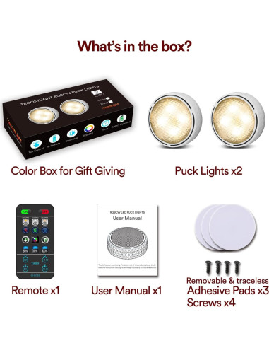 Luces LED Puck Inalámbricas con Control Remoto - 2 Paquetes Blancos