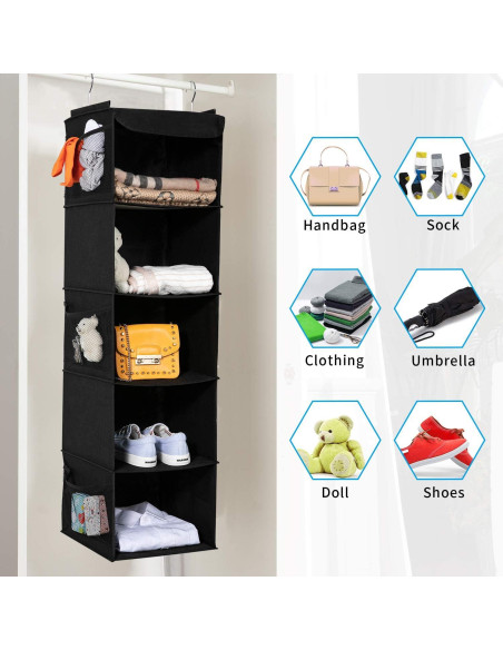 Organizador de Closet Colgante BrilliantJo 5 Estantes Negro Organizador de Closet Colgante BrilliantJo 5 Estantes Negro
