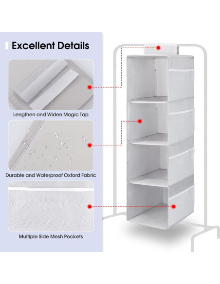 Organizador Colgante de Closet PetsHome 4 Estantes Gris Organizador Colgante de Closet PetsHome 4 Estantes Gris