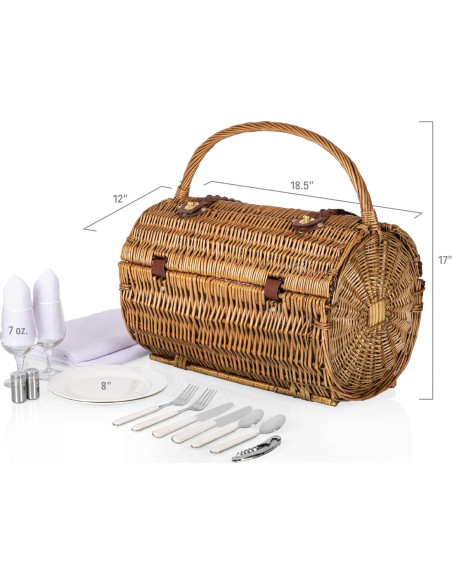 Cesta de Picnic de Mimbre Barrel Picnic Time para 2 - Rojo y Blanco Cesta de Picnic de Mimbre Barrel Picnic Time para 2 - Rojo y Blanco