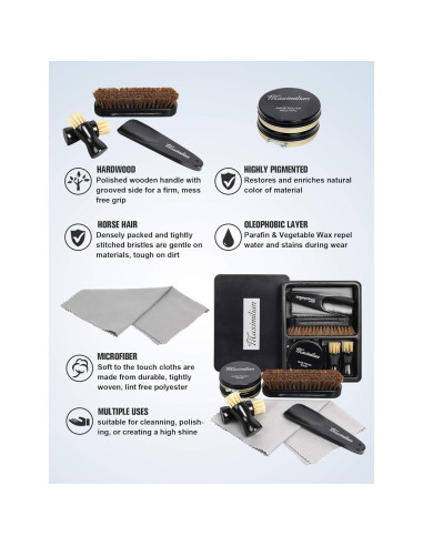 Kit de Cuidado de Zapatos Maximilian 7 Piezas - Brillo de Cuero Negro