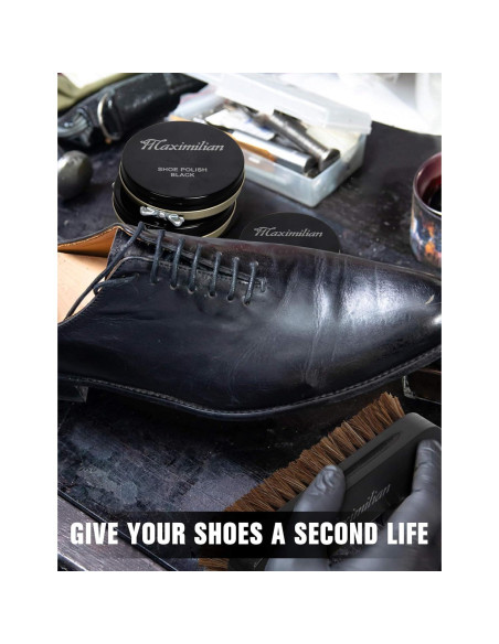 Kit de Cuidado de Zapatos Maximilian 7 Piezas - Brillo de Cuero Negro Kit de Cuidado de Zapatos Maximilian 7 Piezas - Brillo de Cuero Negro