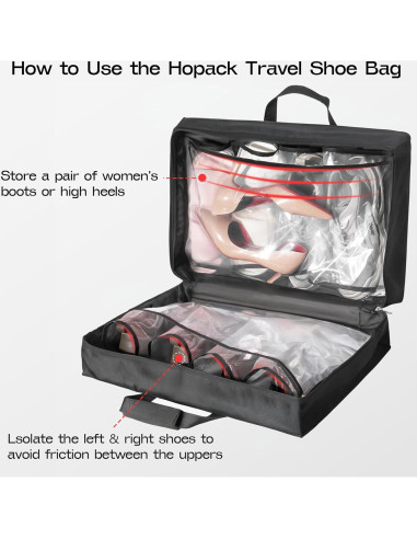 Bolsa de Zapatos de Viaje Hopack Negra Impermeable 50x30x15 cm