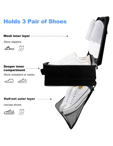 Bolsa de Almacenamiento para Zapatos de Viaje 3 Pares Negro