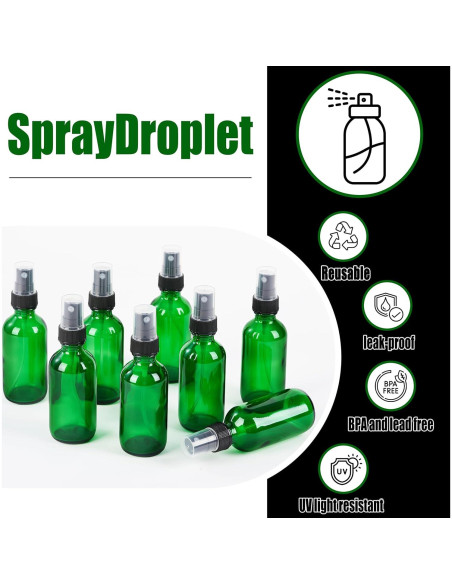 Botellas de Spray de Vidrio 28ml SprayDroplet Verde 48pcs Botellas de Spray de Vidrio 28ml SprayDroplet Verde 48pcs