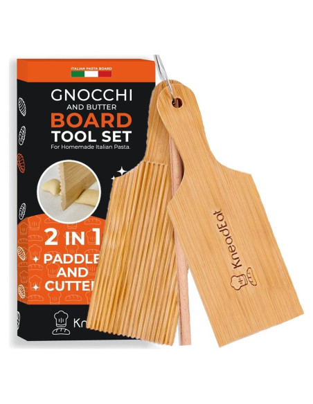 Juego de Tabla para Gnocchi KneadEat - 2 Tablas y Rodillo de Bambú Juego de Tabla para Gnocchi KneadEat - 2 Tablas y Rodillo de Bambú