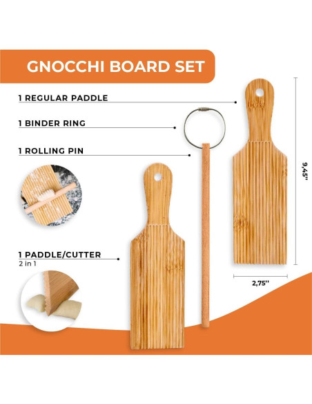 Juego de Tabla para Gnocchi KneadEat - 2 Tablas y Rodillo de Bambú Juego de Tabla para Gnocchi KneadEat - 2 Tablas y Rodillo de Bambú