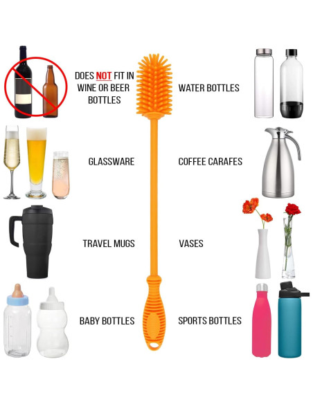 Cepillo Limpiador de Botellas Kitchiny 31.75 cm Silicona Naranja Cepillo Limpiador de Botellas Kitchiny 31.75 cm Silicona Naranja