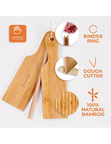 Juego de Tabla para Gnocchi KneadEat - 2 Tablas y Rodillo de Bambú Juego de Tabla para Gnocchi KneadEat - 2 Tablas y Rodillo de Bambú