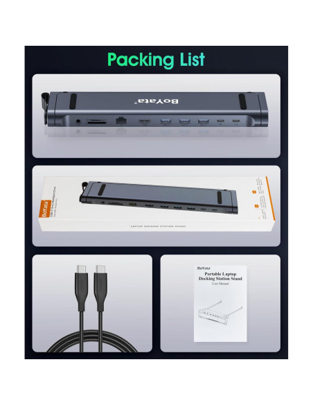 Soporte Docking 9 en 1 BoYata USB-C con HDMI 4K y 3 USB 3.0 Soporte Docking 9 en 1 BoYata USB-C con HDMI 4K y 3 USB 3.0