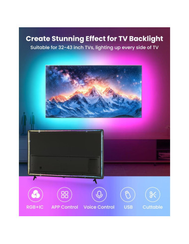 Tira LED RGB+IC 7.92m Pak para TV 75-100" con control APP