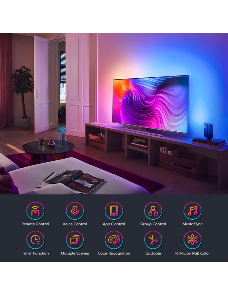 Tira LED Inteligente Aigostar 2.0m Cambio de Color Música Tira LED Inteligente Aigostar 2.0m Cambio de Color Música