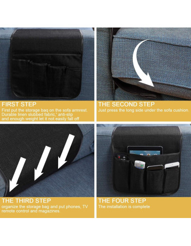 Organizador de Reposabrazos Sofá Sixyotie 5 Bolsillos Negro 33x89 cm