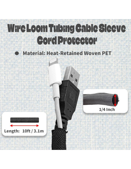 Fundas de Cable Negras Qjaiune 3m 6.35mm Organizador Fundas de Cable Negras Qjaiune 3m 6.35mm Organizador
