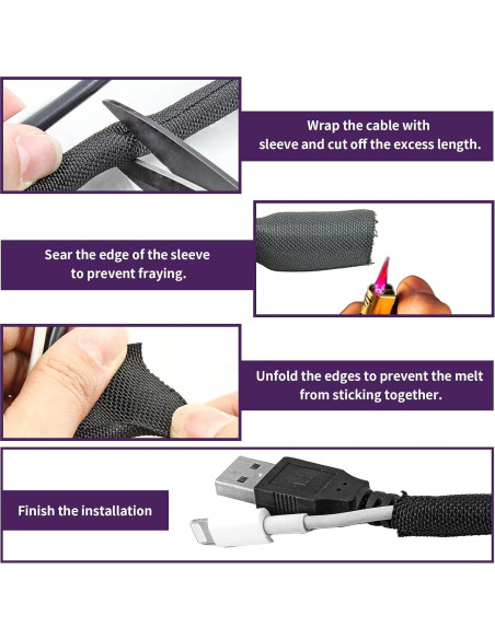 Fundas de Cable Negras Qjaiune 3m 6.35mm Organizador Fundas de Cable Negras Qjaiune 3m 6.35mm Organizador