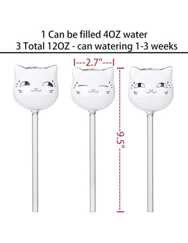 Paquete de 3 Globos de Riego de Vidrio Gato para Plantas