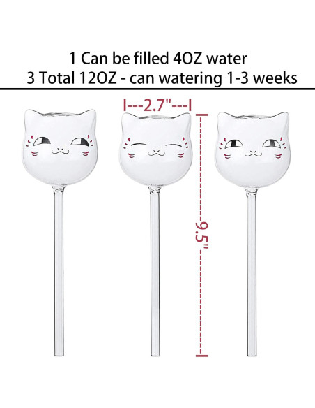 Paquete de 3 Globos de Riego de Vidrio Gato para Plantas Paquete de 3 Globos de Riego de Vidrio Gato para Plantas