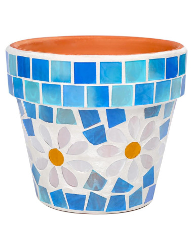 Maceta de Terracota Mosaico Chonsun 10 cm con Drenaje Azul