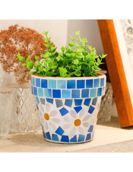 Maceta de Terracota Mosaico Chonsun 10 cm con Drenaje Azul Maceta de Terracota Mosaico Chonsun 10 cm con Drenaje Azul
