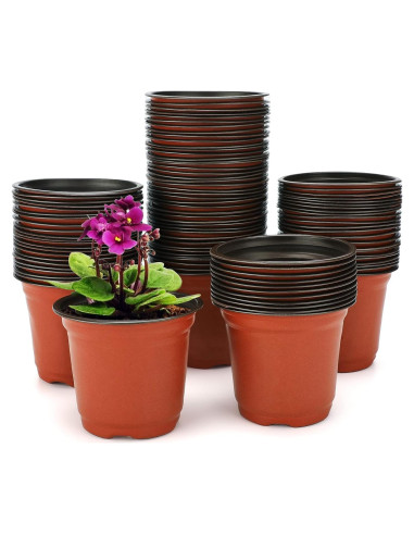 Macetas de Plástico KINGLAKE 100 Pcs 10 cm Rojo para Vivero