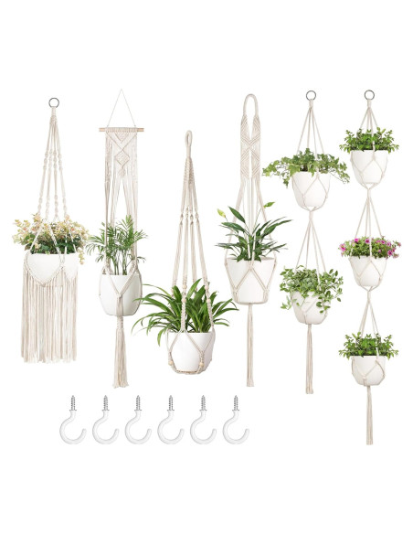 Soportes de Macramé Mkono para Plantas - Paquete de 6 Colgantes Soportes de Macramé Mkono para Plantas - Paquete de 6 Colgantes