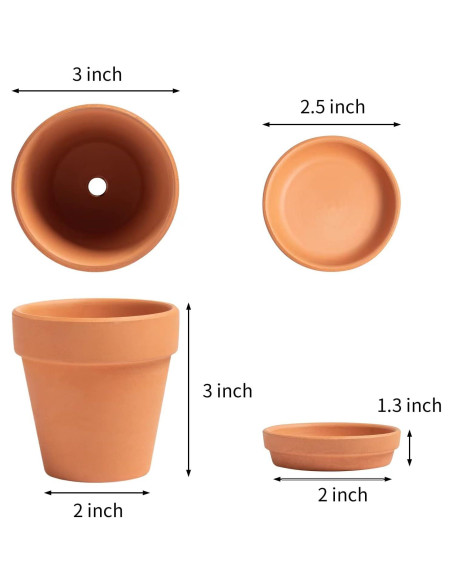 Macetas de terracota HERDUK 3" con plato - Paquete de 18 Macetas de terracota HERDUK 3" con plato - Paquete de 18